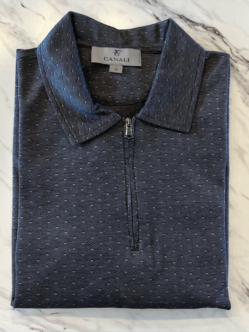 Canali Men's Size 50 1/4 Zip Polo Short Sleeve Shirt Designer Italy Cotton Grey